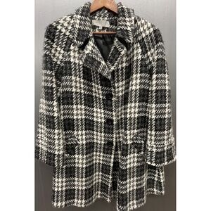 Anne Klein Coat 14 Black White Plaid Wool‎ Blend Lined Buttons Classic Jacket